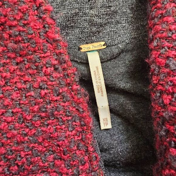 Free People Red Satellite Image Tweed Swing Oversized Jacket Coat XS Rare - Picture 5 of 7